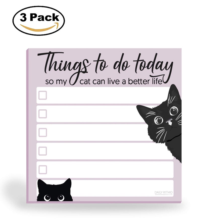 DAILY RITMO Mini Cat Funny to Do List Sticky Notes | Things to Do Today So My Can Can Live a Better Life | Cat Lover Gift | 3x3 inches  3-Pack by DAILY RITMO - Image 4